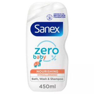 Sanex Zero% Hypoallergenic Nourishing Baby Bath Foam & Shampoo 450 ml