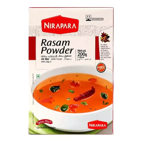 Nirapara Rasam Powder 200g – aromatic blend for tangy, spicy South Indian rasam.