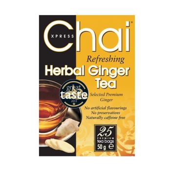 Chai Xpress Herbal Ginger Tea – a caffeine-free, soothing tea made with pure ginger.