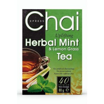 Chai Xpress Herbal Mint and Lemongrass Tea – caffeine-free herbal tea with mint and lemongrass for a refreshing experience.