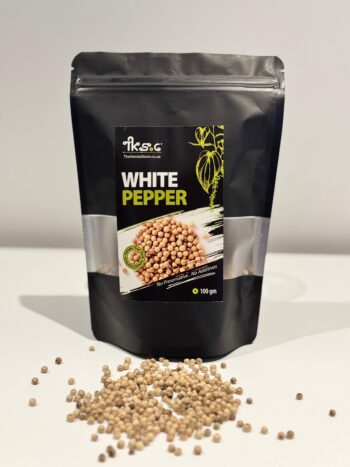 White Pepper 100gms – organic, high-quality spice for refined seasoning in soups, sauces, and marinades.